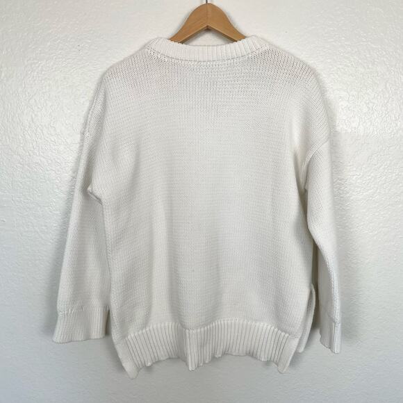 Jenni Kayne Chunky Crewneck Cotton Sweater Ivory White Boyfriend Everyday L - Picture 6 of 16